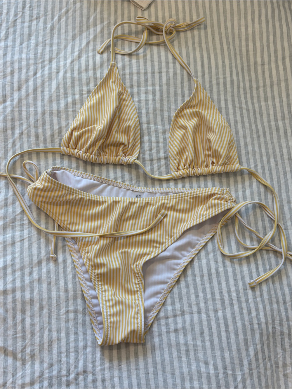 Yellow and white stripe bikini set